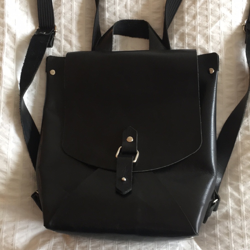 Black leather backpack